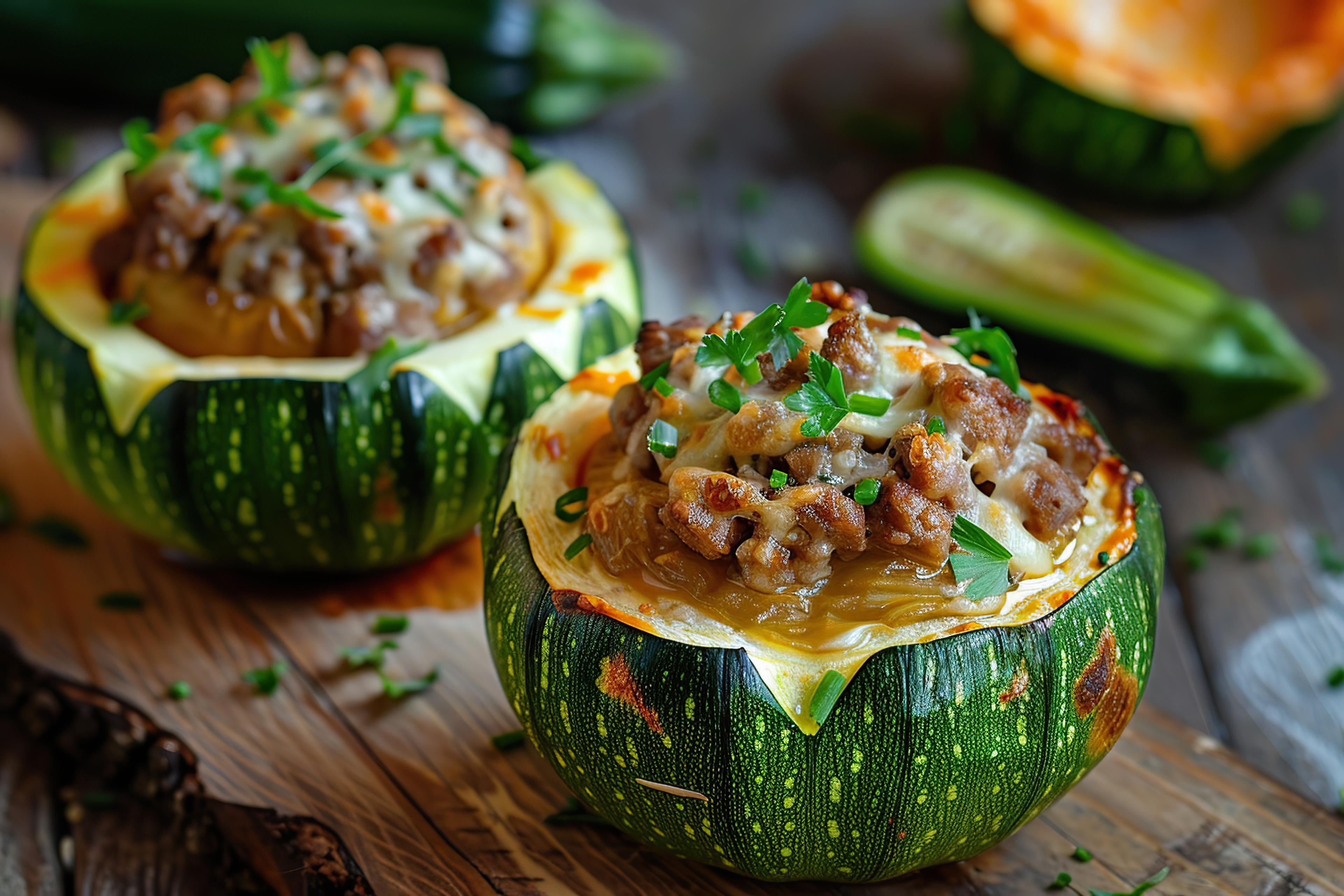 Photo du plat Courgettes farcies au boeuf
